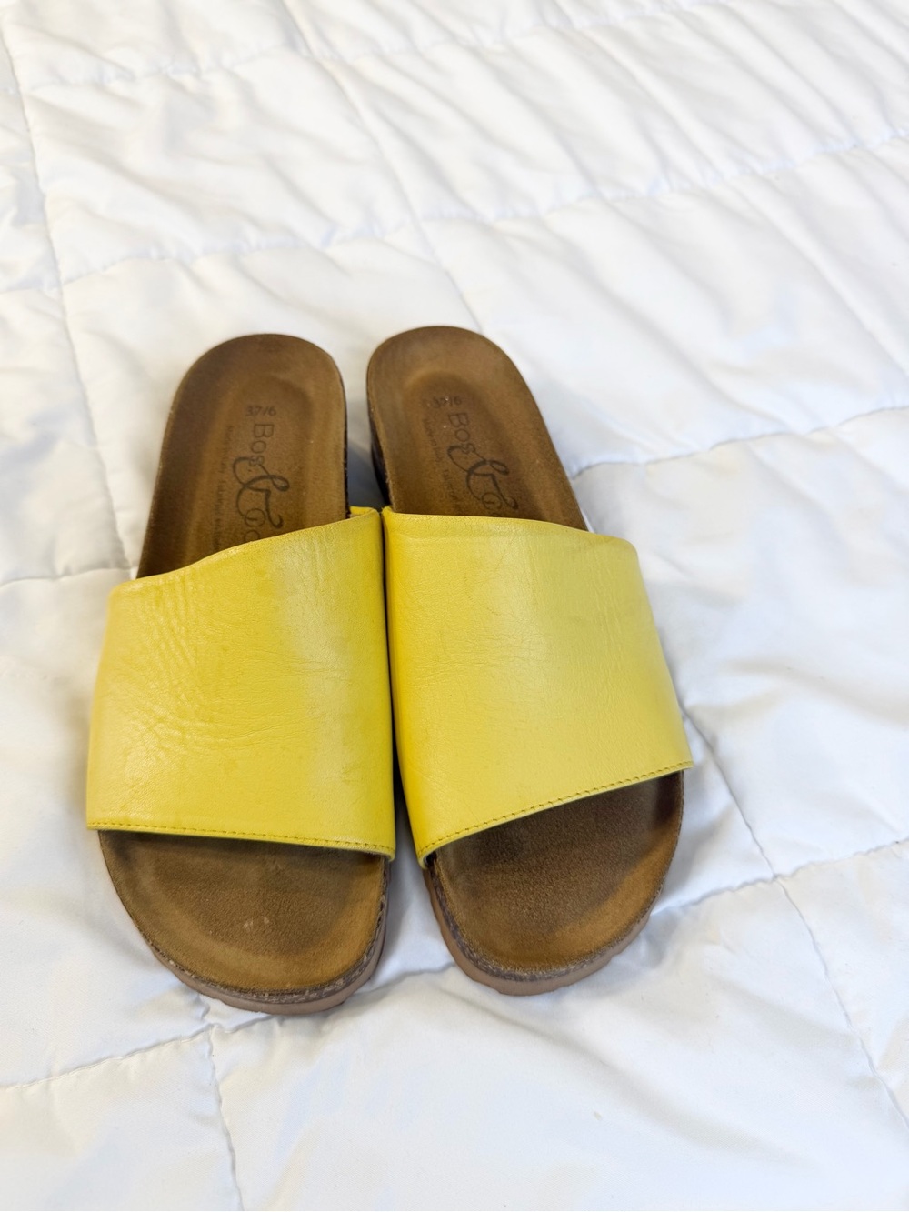 Bos. & Co. Lux Slide Sandal (Women) YELLOW LEATHER WEDGE SANDALS